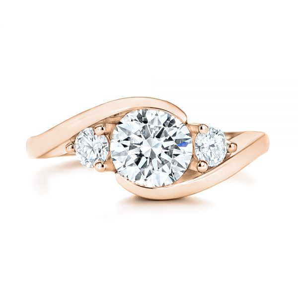 18k Rose Gold 18k Rose Gold Three Stone Diamond Engagement Ring - Top View - 106683