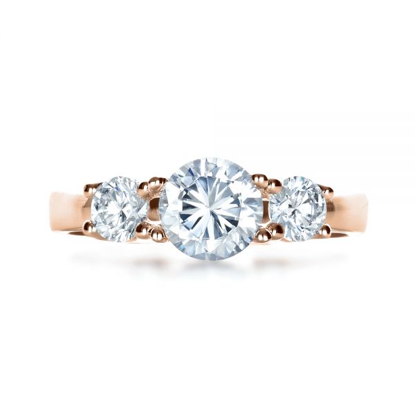14k Rose Gold 14k Rose Gold Three Stone Diamond Engagement Ring - Top View - 1286