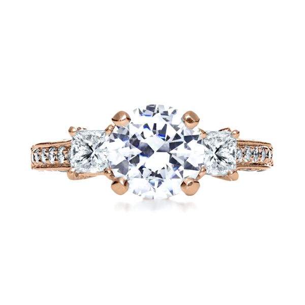 14k Rose Gold 14k Rose Gold Three Stone Diamond Engagement Ring - Top View -  208