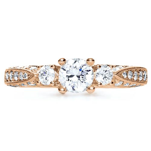 14k Rose Gold 14k Rose Gold Three Stone Diamond Engagement Ring - Top View -  236