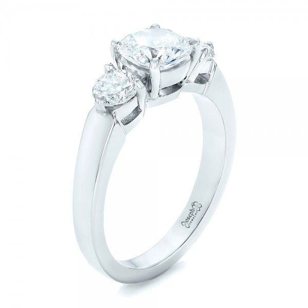 18k White Gold 18k White Gold Three Stone Diamond Engagement Ring - Three-Quarter View -  100329