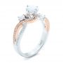 18k White Gold And 14K Gold 18k White Gold And 14K Gold Three Stone Diamond Engagement Ring - Three-Quarter View -  102088 - Thumbnail