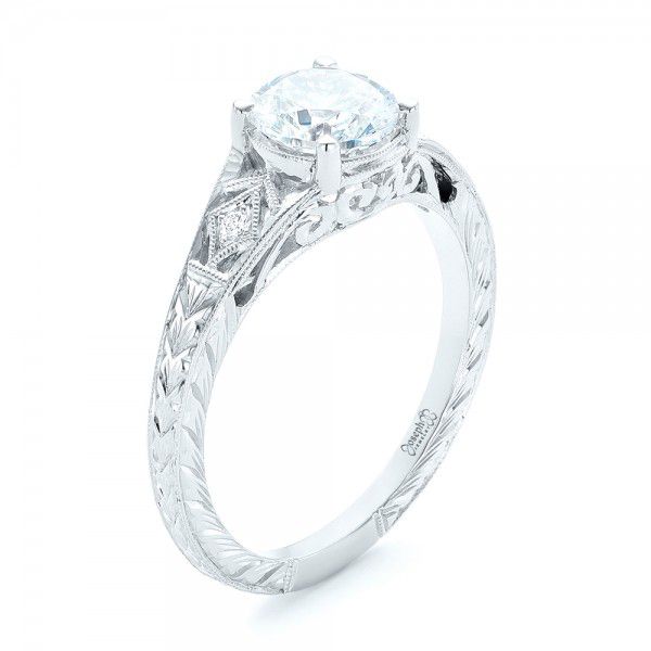 14k White Gold 14k White Gold Three-stone Diamond Engagement Ring - Three-Quarter View -  102674