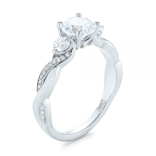 18k White Gold 18k White Gold Three Stone Diamond Engagement Ring - Three-Quarter View -  104011