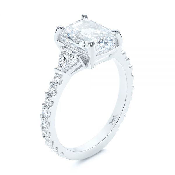 18k White Gold 18k White Gold Three Stone Diamond Engagement Ring - Three-Quarter View -  105853