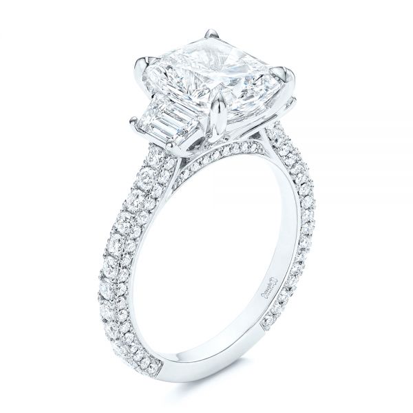 18k White Gold 18k White Gold Three Stone Diamond Engagement Ring - Three-Quarter View -  106617