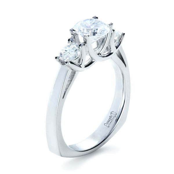 14k White Gold Three Stone Diamond Engagement Ring - Three-Quarter View -  1286