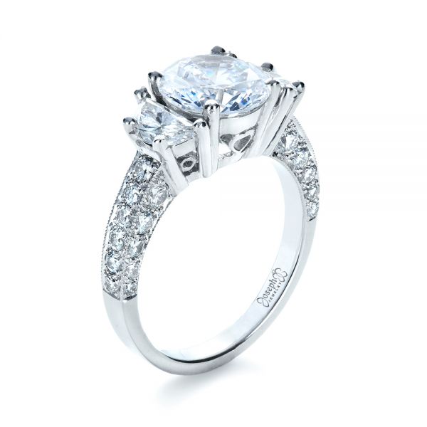 18k White Gold Three Stone Diamond Engagement Ring - Three-Quarter View -  1287