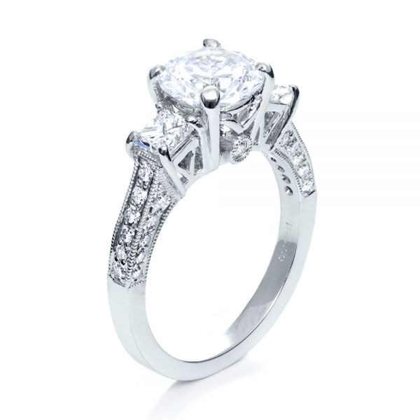 18k White Gold Three Stone Diamond Engagement Ring - Three-Quarter View -  208