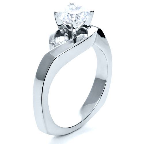 18k White Gold 18k White Gold Three Stone Diamond Engagement Ring - Three-Quarter View -  214