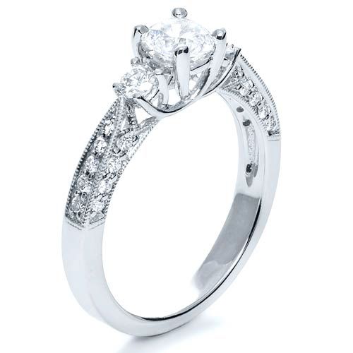 18k White Gold Three Stone Diamond Engagement Ring - Three-Quarter View - 236