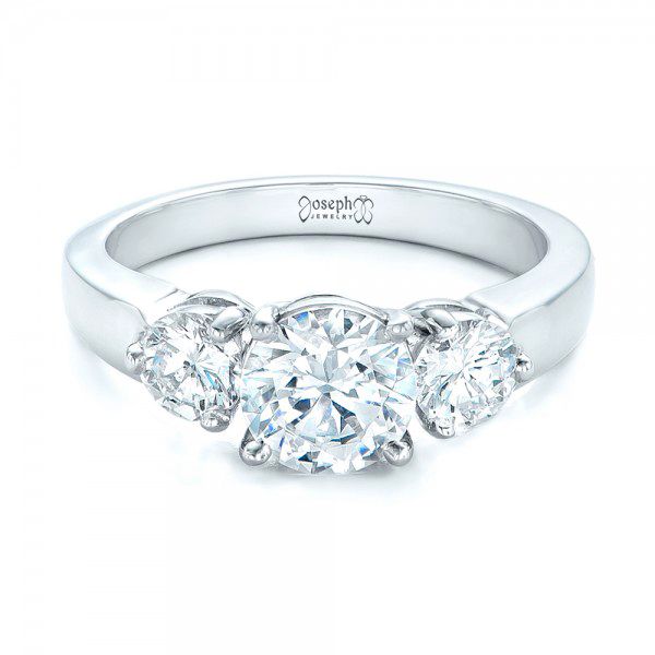Platinum Three Stone Diamond Engagement Ring - Flat View - 100329