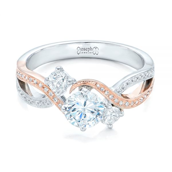 14k White Gold And 14K Gold Three Stone Diamond Engagement Ring - Flat View -  102088