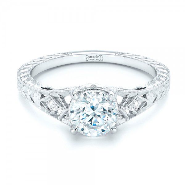 18k White Gold Three-stone Diamond Engagement Ring - Flat View -  102674
