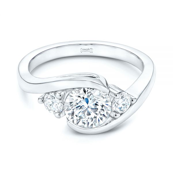 18k White Gold 18k White Gold Three Stone Diamond Engagement Ring - Flat View -  106683