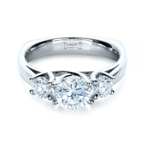 18k White Gold 18k White Gold Three Stone Diamond Engagement Ring - Flat View -  1286