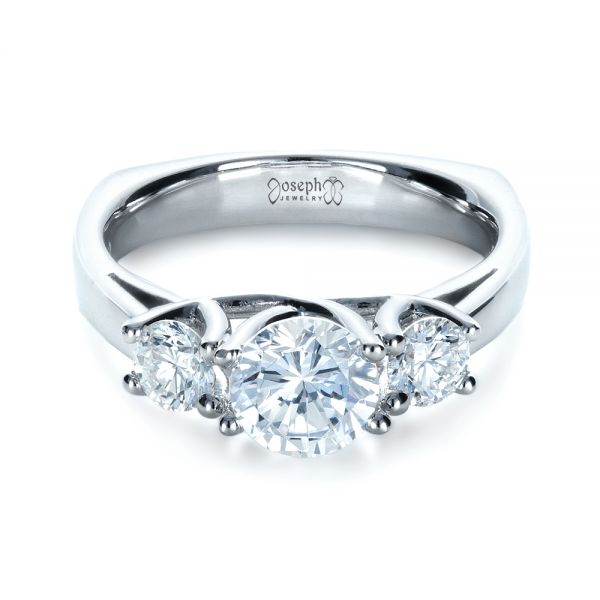 14k White Gold Three Stone Diamond Engagement Ring - Flat View - 1286