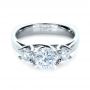 14k White Gold Three Stone Diamond Engagement Ring - Flat View -  1286 - Thumbnail