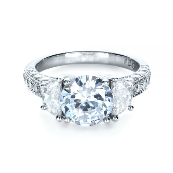 18k White Gold Three Stone Diamond Engagement Ring - Flat View - 1287