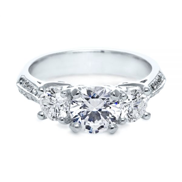 18k White Gold Three Stone Diamond Engagement Ring - Three-Quarter View -  171