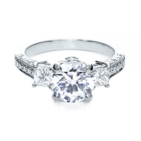 14k White Gold 14k White Gold Three Stone Diamond Engagement Ring - Flat View -  208