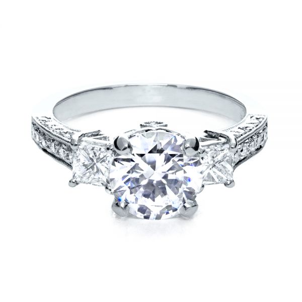 Platinum Platinum Three Stone Diamond Engagement Ring - Flat View - 208