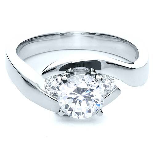 14k White Gold Three Stone Diamond Engagement Ring - Flat View - 214