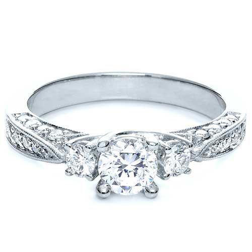 18k White Gold Three Stone Diamond Engagement Ring - Flat View -  236