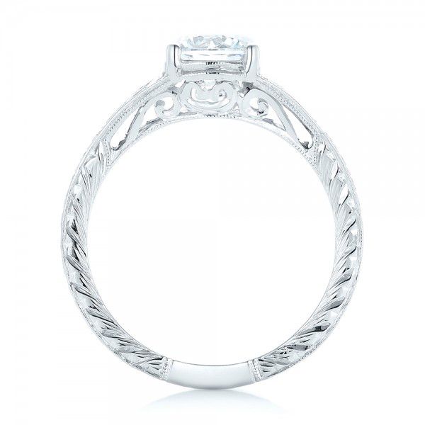 18k White Gold Three-stone Diamond Engagement Ring - Front View -  102674