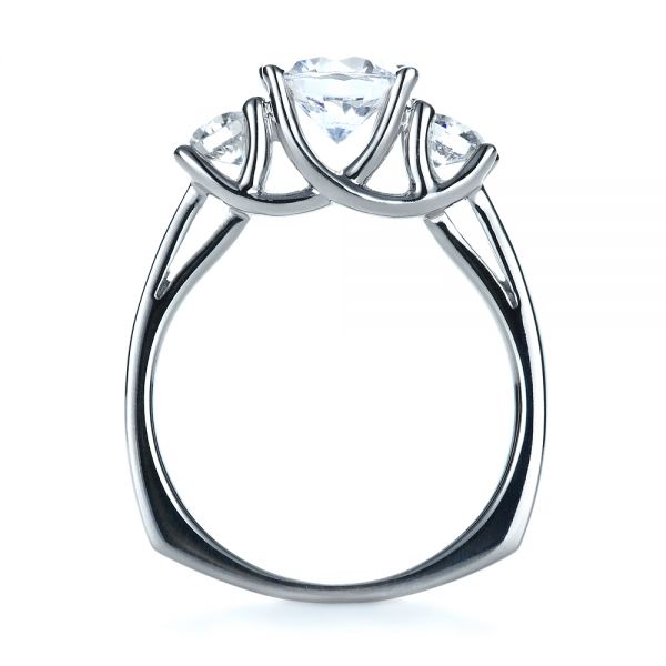 18k White Gold 18k White Gold Three Stone Diamond Engagement Ring - Front View -  1286