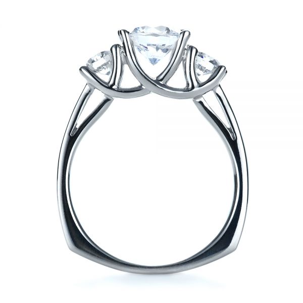 14k White Gold Three Stone Diamond Engagement Ring - Front View - 1286