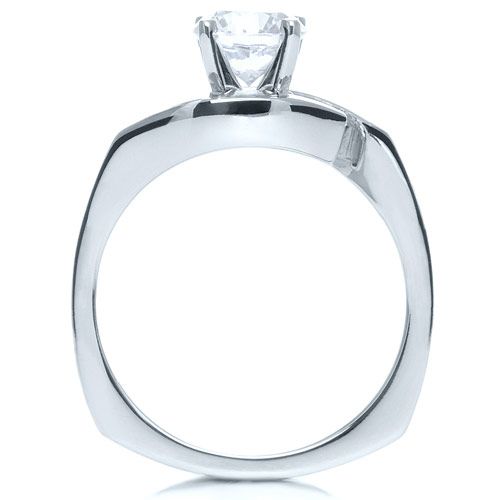 14k White Gold Three Stone Diamond Engagement Ring - Front View -  214