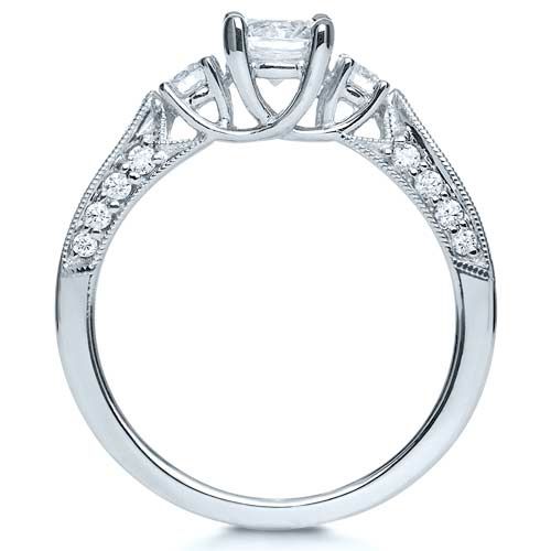 18k White Gold Three Stone Diamond Engagement Ring - Front View -  236
