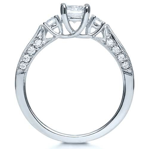 18k White Gold Three Stone Diamond Engagement Ring - Front View - 236