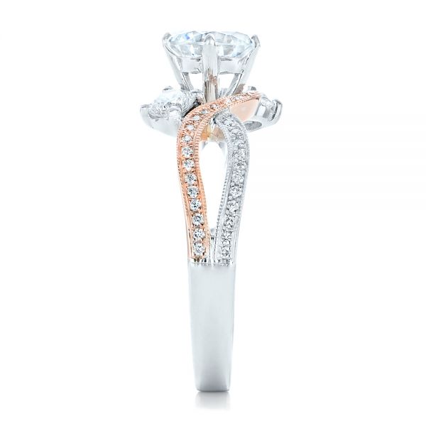 18k White Gold And 14K Gold 18k White Gold And 14K Gold Three Stone Diamond Engagement Ring - Side View -  102088