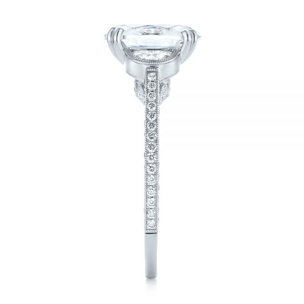 18k White Gold Three-stone Diamond Engagement Ring - Side View -  103774