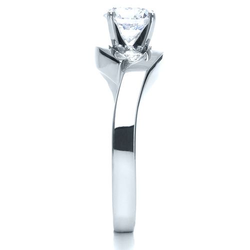 14k White Gold Three Stone Diamond Engagement Ring - Side View -  214