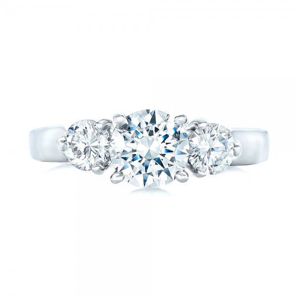 Platinum Three Stone Diamond Engagement Ring - Top View -  100329