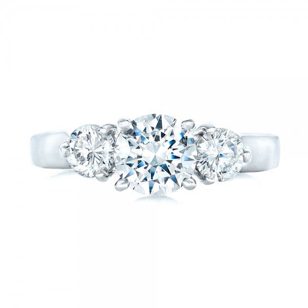 Platinum Three Stone Diamond Engagement Ring - Top View - 100329