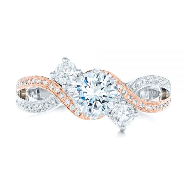14k White Gold And 14K Gold Three Stone Diamond Engagement Ring - Top View - 102088