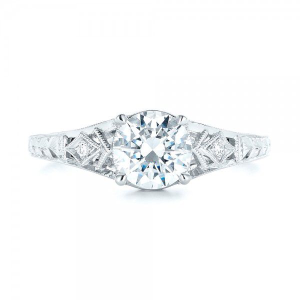 18k White Gold Three-stone Diamond Engagement Ring - Top View -  102674