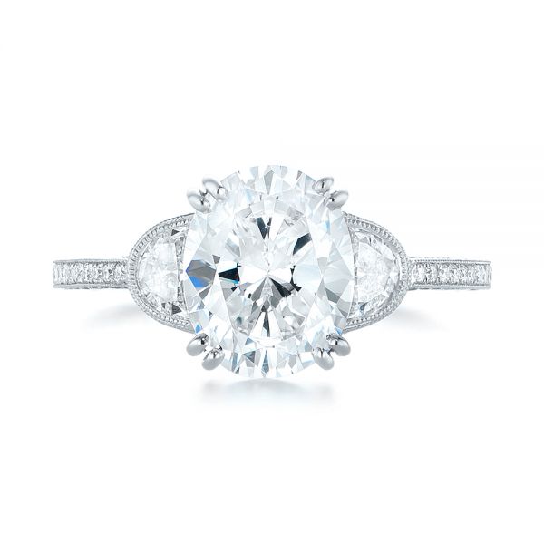 18k White Gold Three-stone Diamond Engagement Ring - Top View -  103774