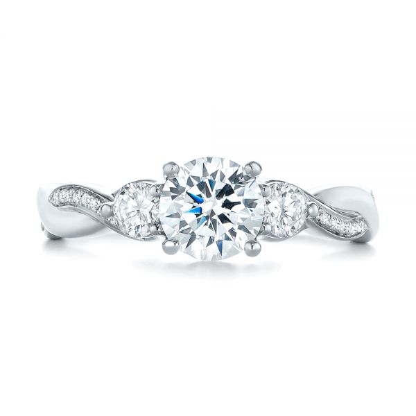 14k White Gold 14k White Gold Three Stone Diamond Engagement Ring - Top View -  104011