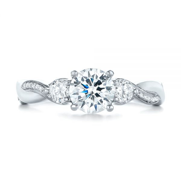 Platinum Three Stone Diamond Engagement Ring - Top View - 104011