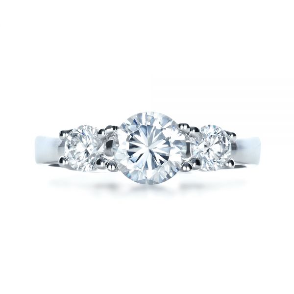 14k White Gold Three Stone Diamond Engagement Ring - Top View - 1286