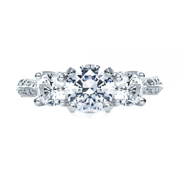 18k White Gold Three Stone Diamond Engagement Ring - Top View -  171