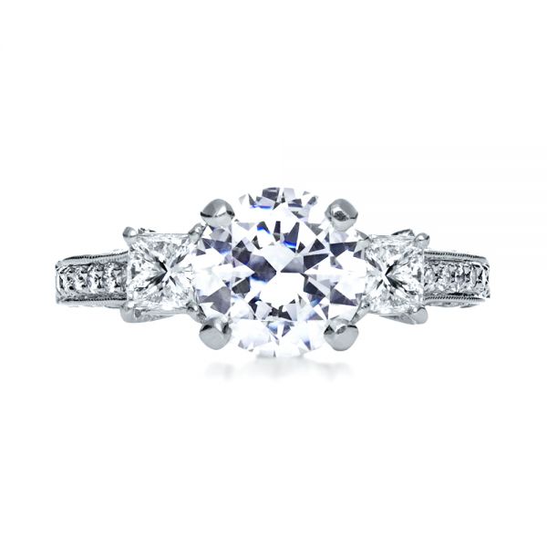 18k White Gold Three Stone Diamond Engagement Ring - Top View -  208