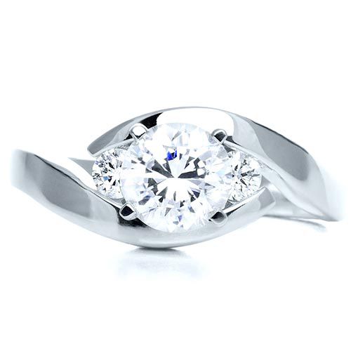 18k White Gold 18k White Gold Three Stone Diamond Engagement Ring - Top View -  214