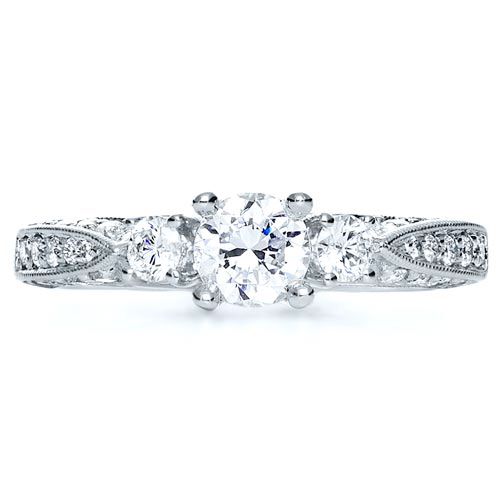 18k White Gold Three Stone Diamond Engagement Ring - Top View - 236