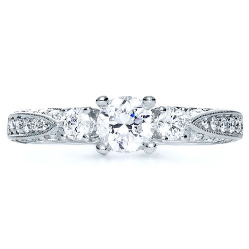 18k White Gold Three Stone Diamond Engagement Ring - Top View -  236